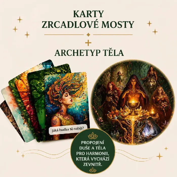 Výhodná sada Zrcadlové mosty – komunikační karty a Archetyp těla pro sebepoznání, osobní rozvoj a harmonii těla i duše